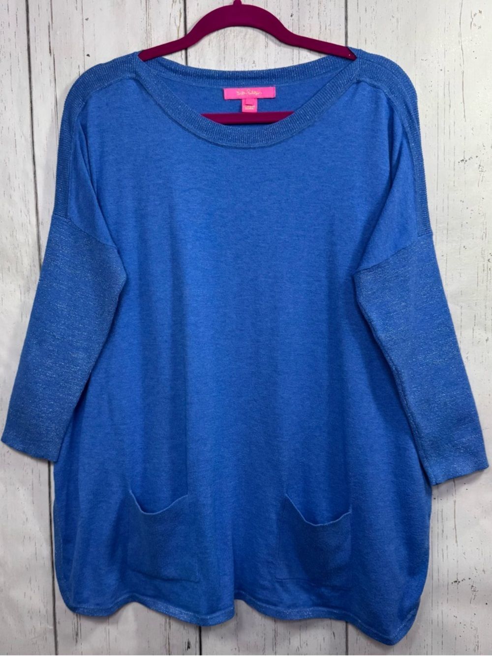 Lilly Pulitzer Cobo Knit Oversized Sweater S Coastal Blue Preppy Relaxed Pocket
